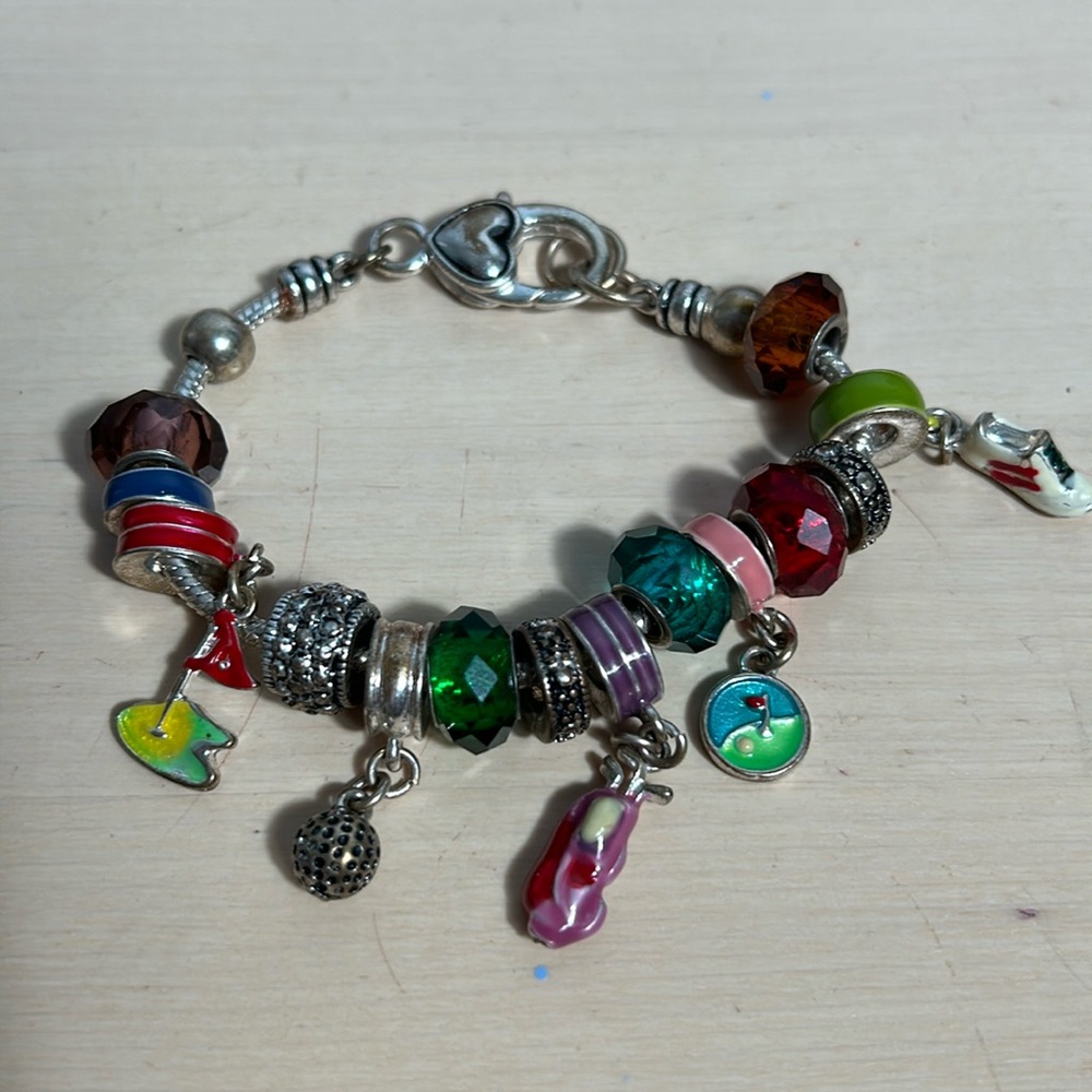 INSPIRED GOLFER CHARM BRACELET, GOLF BALL CLUB BAG SNEAKER CHARMS